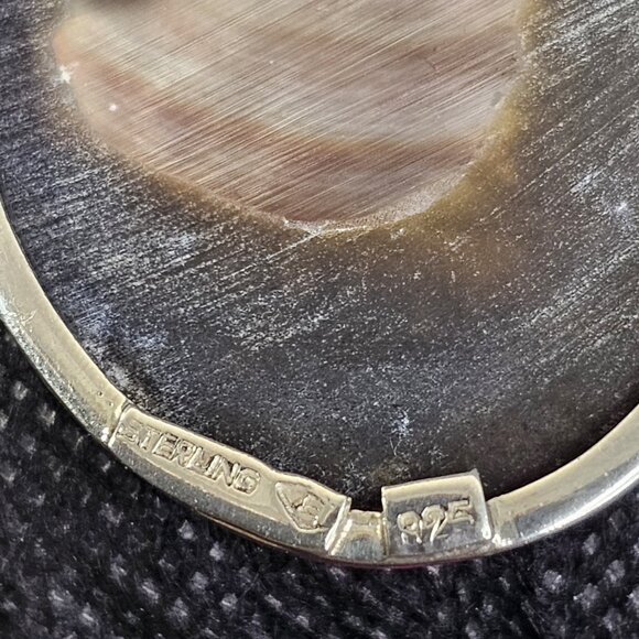 Antique Eaton & Co 925 Sterling Silver Mother Of Pearl Cameo Broach Hallmark - Picture 13 of 16